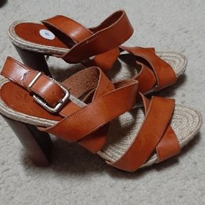 Schutz Brown Strappy Block Heel Sandals